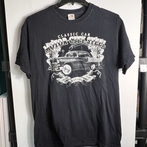 Motor City Steel Classic Car Graphic T-Shirt Men's XL Black Fruit of the Loom VG